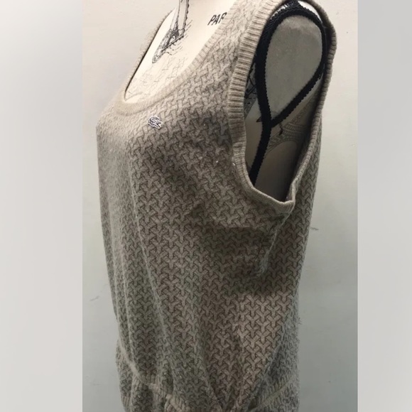 Lacoste Sleeveless Brown Geometric Sweater 44 Women Wool Cotton Draw String - Picture 10 of 12